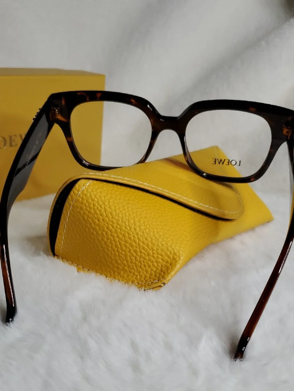 Loewe Tortoiseshell Square Frame Glasses with Yellow Loewe Case  Ready for RX.